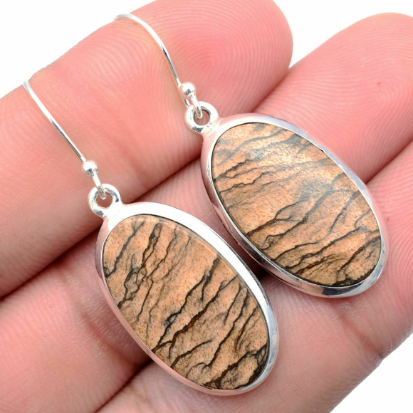 Jewelry - Natural Picture Jasper Earrings Solid Silver